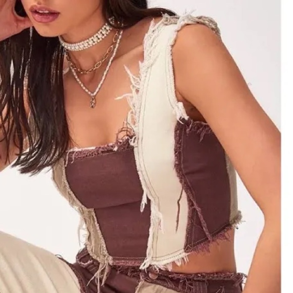 Jaded London Brown and Cream Frayed Tank Top